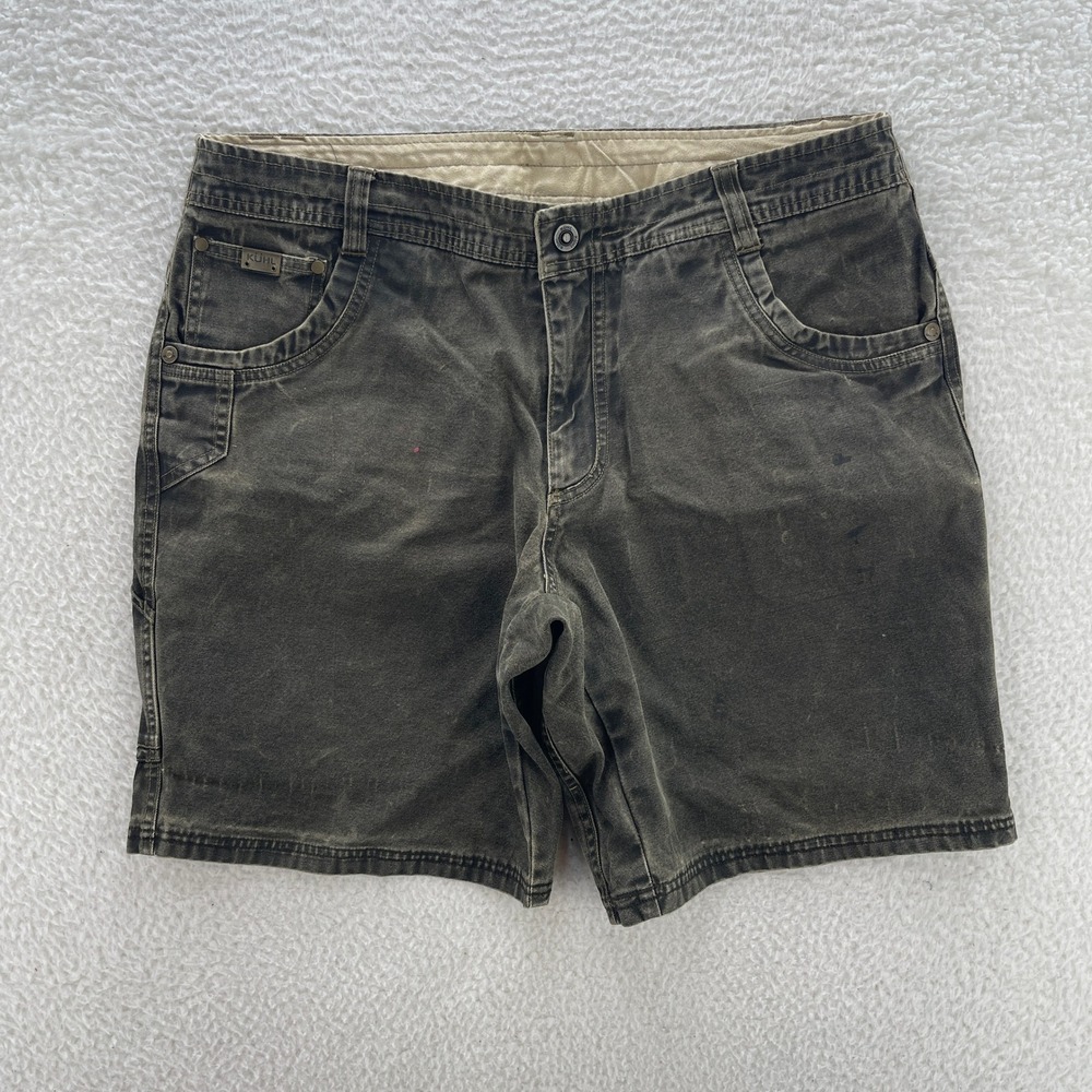 Kuhl Shorts Mens 38 Grey Brown Vintage Patina Dye Canvas Utility Gorpcore Hiking
